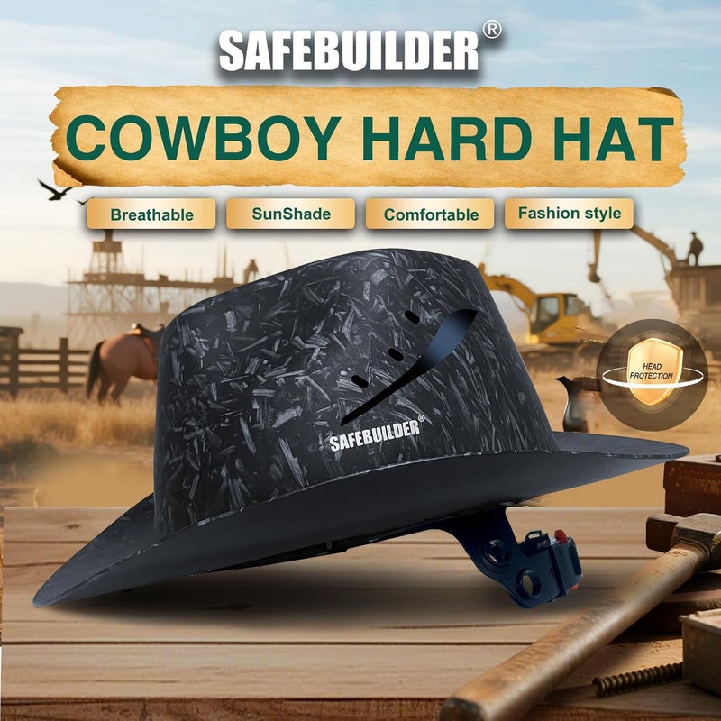 SAFEBUILDER خوذة أمان على طراز رعاة البقر فئة C مع فتحات تهوية خوذات صلبة ذات حافة كاملة للرجال والنساء في الهواء الطلق، الصناعية، حماية الرأس في البناء - معتمدة من ANSI - Image 2